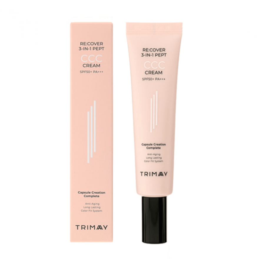 Ссс крем. Trimay CCC Cream spf50. Trimay recover 3-in-1 PEPT CCC Cream. Re:Cover 3-in-1 PEPT CCC Cream spf50+pa+++. Тональный крем с пептидами trimay re:Cover 3-in-1 PEPT CCC Cream.