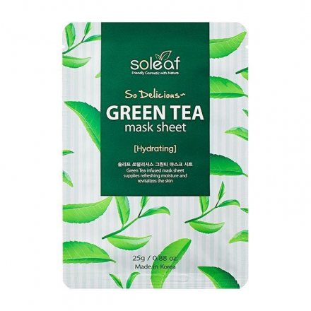 Маска тканевая для лица с зеленым чаем SOLEAF So Delicious Green Tea Mask Sheet, 25 г