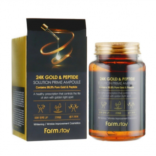 Сыворотка многофункциональная ампульная с золотом и пептидами FarmStay 24k Gold &amp; Peptide Solution Ampoule