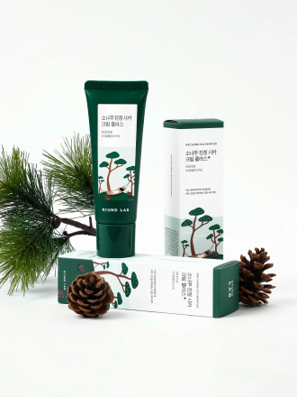 Крем двухкомпонентный успокаивающий для проблемной кожи лица Round Lab Pine Caming Cica Cream Plus