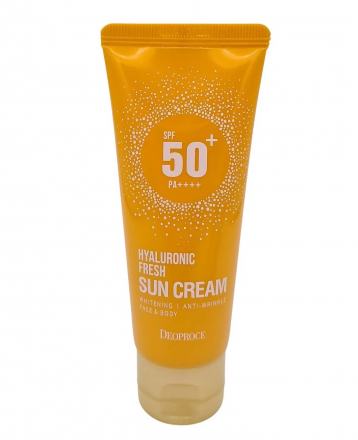 Солнцезащитный крем для лица лёгкий освежающий Deoproce Hyaluronic Fresh Sun Cream SPF 50+ PA+++