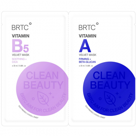 Двойная тканевая маска для лица с витамином А и B5 BRTC Vitamin A Vitamin B5 Velvet Mask