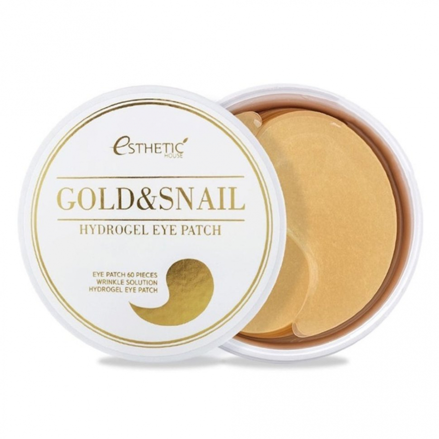 Esthetic House патчи с улиткой и золотом. Esthetic House Gold Snail Hydrogel Eye Patch. [Esthetic House] гидрогелевые патчи для глаз золото/улитка Gold&Snail Hydrogel eyepatch. Esthetic House патчи гидрогелевые с золотом и муцином улитки - Hydrogel Eye Patch, 60шт.